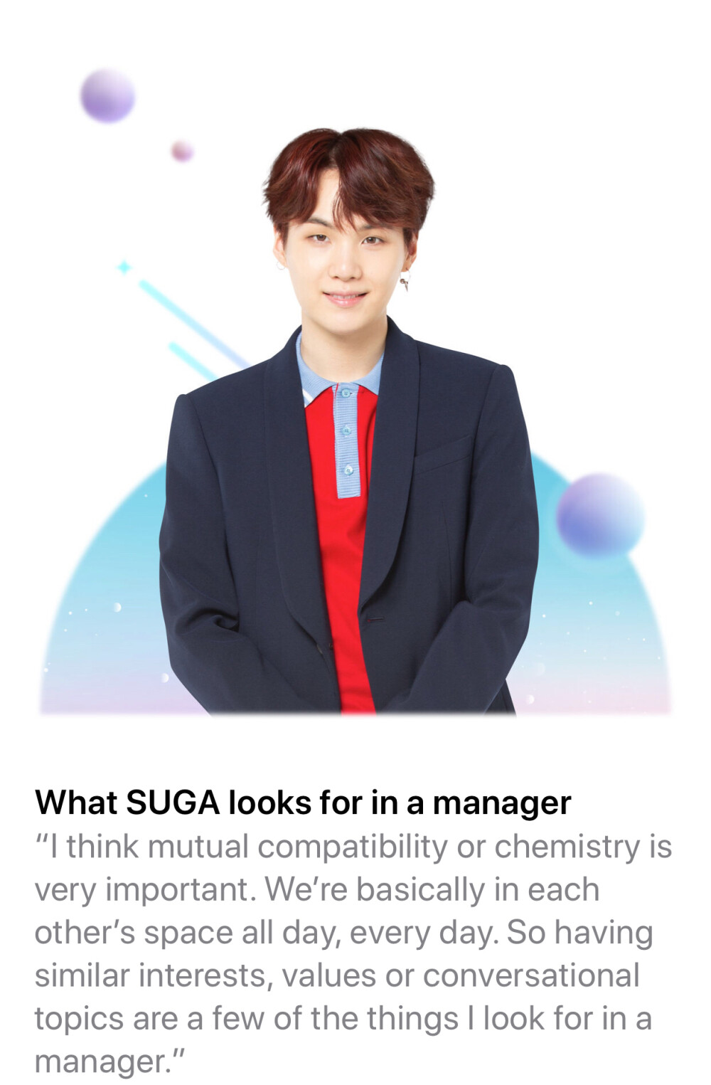 Suga 闵玧其 BTS 防弹少年团 20190608 BTS WORLD Official更新防弹相关:
“[公告]
BTSWORLD在Apple App Store得到介绍啦!
BTSWORLD is introduced in Apple App Store!
"请成为我们的经纪人吧!"
"Will you be our manager?"
#BTSWORLD  #BTSWORLD
#事前登录 #Pre_Register_Now”