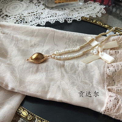 孤品 强光真珍珠巴洛克蛋形金咖色 白色特小珍珠米珠短项链choker