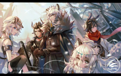 #明日方舟# 喀兰贸易 银灰 初雪 角峰 讯使 崖
要下雪了
画师：伏没有栗