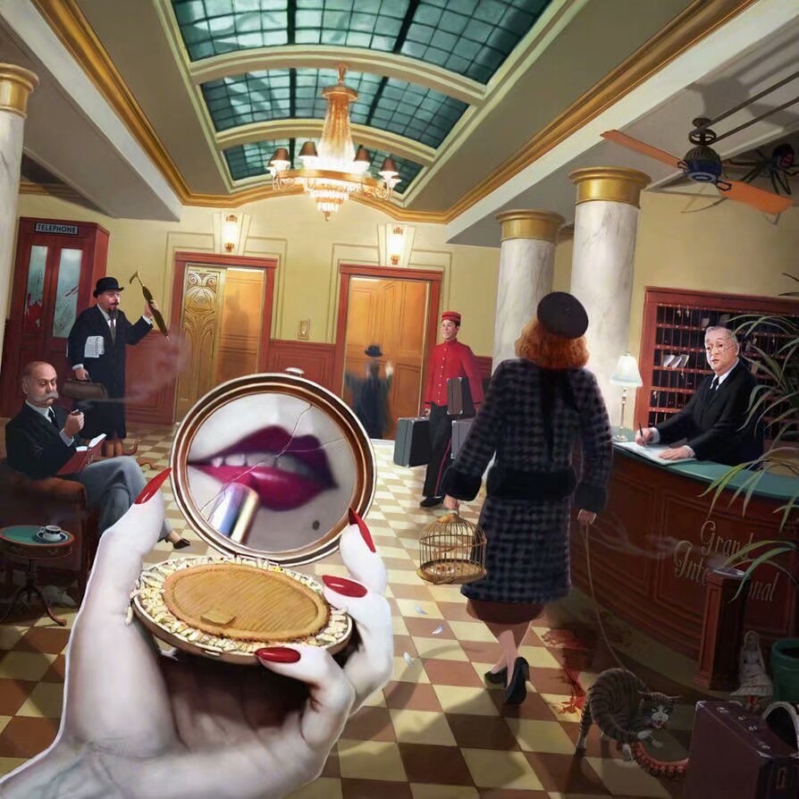 —
Jeff Lee Johnson
这幅插画看得越久，会发现越多诡异的细节。 ​​​
“Grand International Hotel”