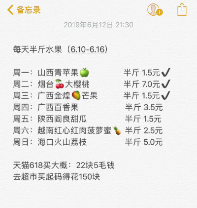 【想证明自己吃不起水果，却发现已“水果自由”：小伙欲辞职周游世界】上个月专家建议每人#每天吃够半斤水果# 当时就有网友想打脸砖家，证明自己吃不起。实测一周后，其准备的100元预算才花了22块5毛。发现自己早已…