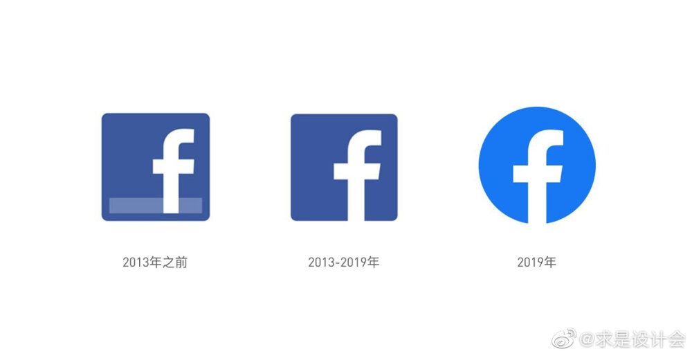 Facebook 换上的新标志，图形和颜色都有变化了。#求是爱设计#