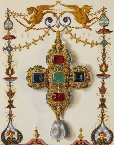 古董十字架设计稿【Jewel Book of the Duchess Anna of Bavaria 】(1550s) ​​​