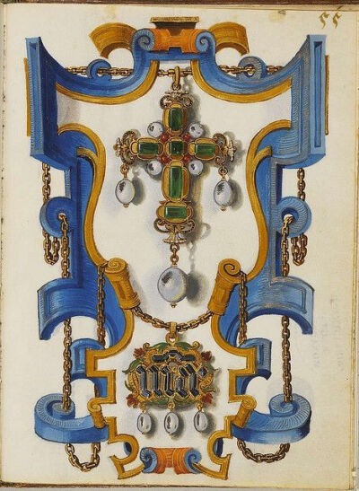 古董十字架设计稿【Jewel Book of the Duchess Anna of Bavaria 】(1550s) ​​​