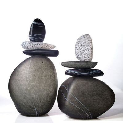 2nd Floor / Sitting Near Sink In The Clarissa Powder Room / Cairn Rock Totems in Gray: Melanie Guernsey-Leppla: Art Glass Sculpture | Artful Home: 