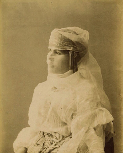 Portrait of a young veiled woman, probably from Turkey. Unknown Photographer, circa 1880 ​​​​