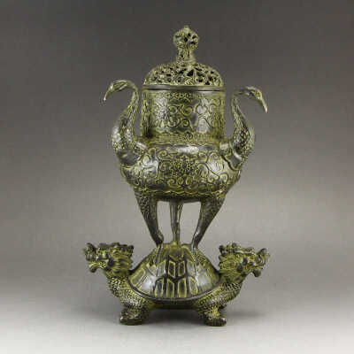 Chinese Ming Dy Bronze Dragon Turtle Incense Burner