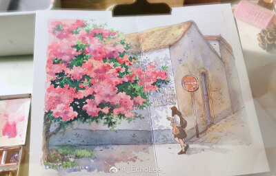 花
作者:@_EchoLee
#钢笔水彩##插画狂想##水彩教程# ​​​