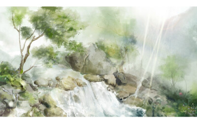 [古风插画]清泉石上流.风景 绘师:不过灯花瘦