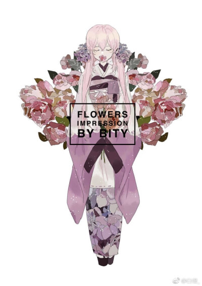 [动漫人物绘画]【花与姑娘】和服风格 来自微博:白缇