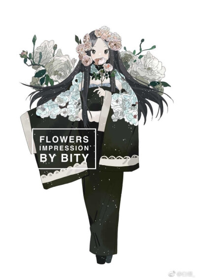 [动漫人物绘画]【花与姑娘】和服风格 来自微博:白缇