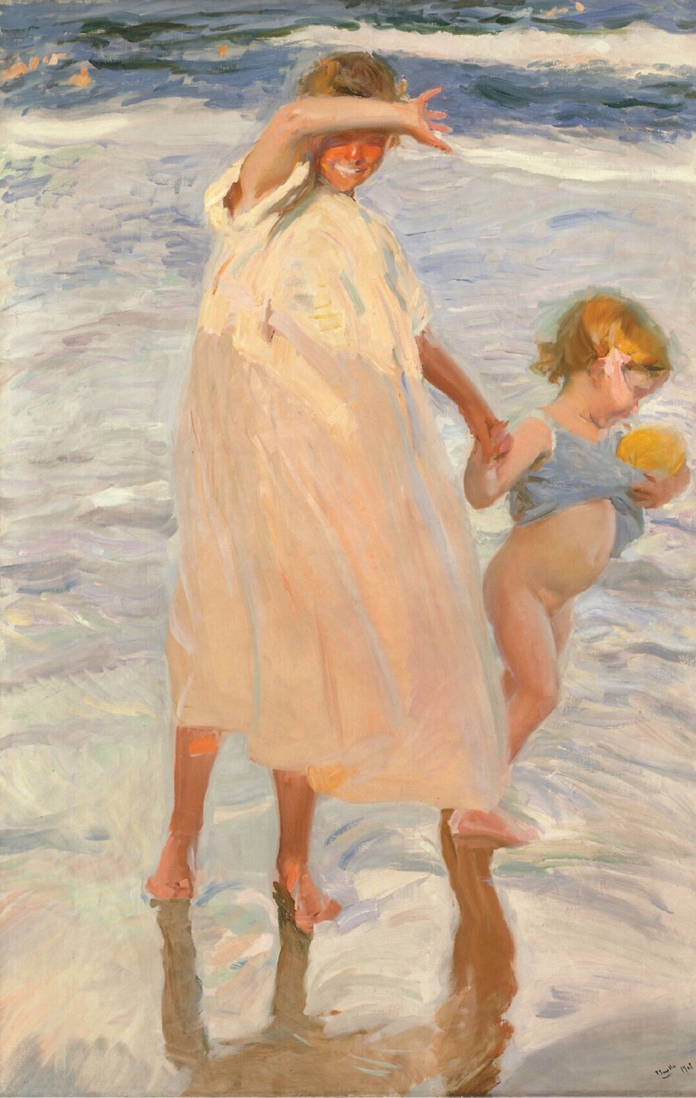 华金·索罗拉(joaquín sorolla y bastida)描绘夏至时节的《两姐妹