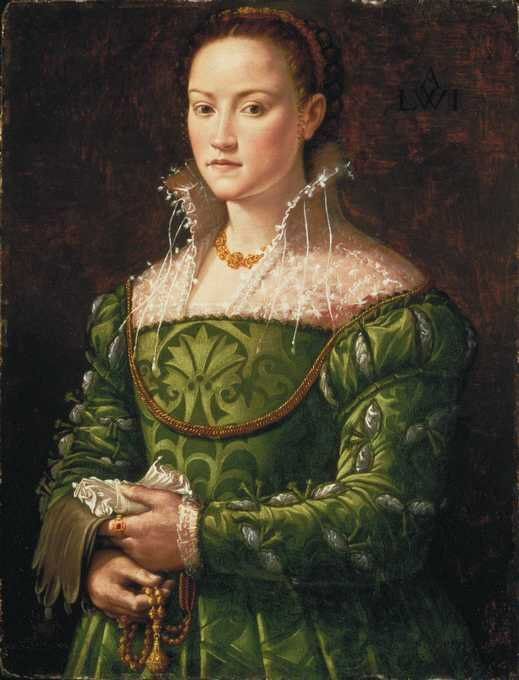 The portrait of a Florentine Noblewoman. She holds a pomander