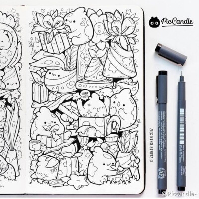 作者Piccandle满绘黑白线稿