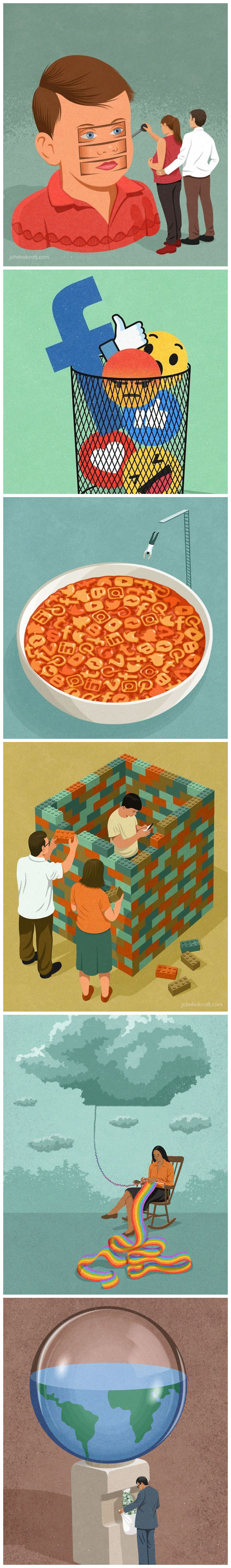 幽默讽刺插画，插画家John Holcroft 画笔下的当代社会