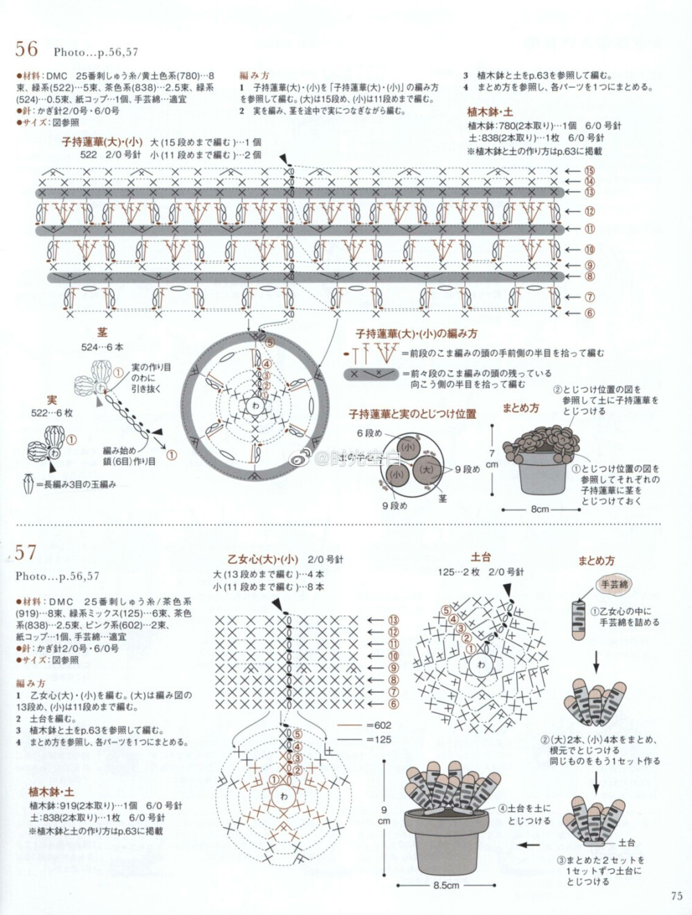 钩针 蕾丝线 植物 可爱 图解