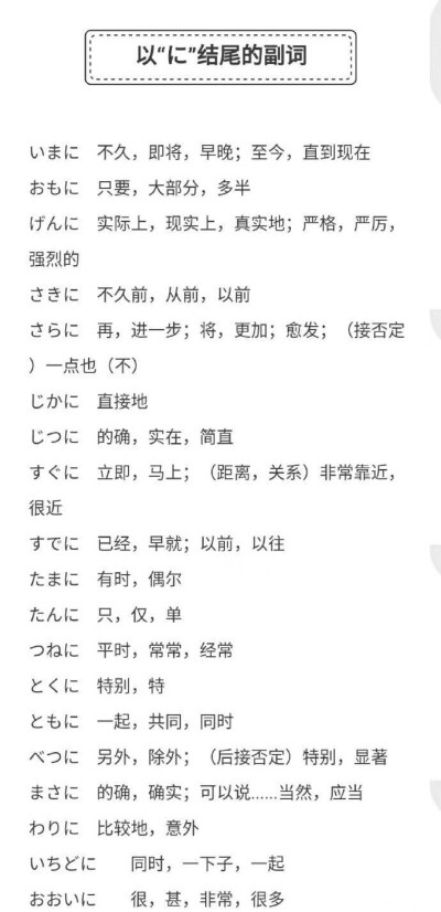 下面的副词主要是日语中高级别常见的副词，也是日语能力考喜欢考察的副词。几乎涵盖绝大部分，建议大家如果仅仅看单词记不住，可以拿出词典查例句，跟着例句一起记，会更加有效。