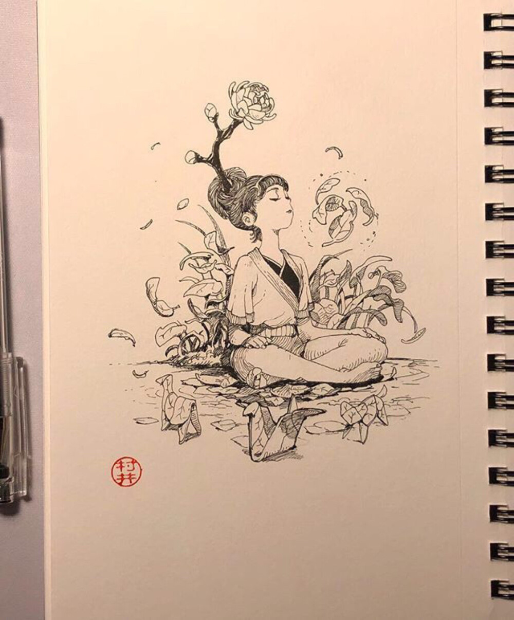 浮世绘风格的签字笔画～转自微博