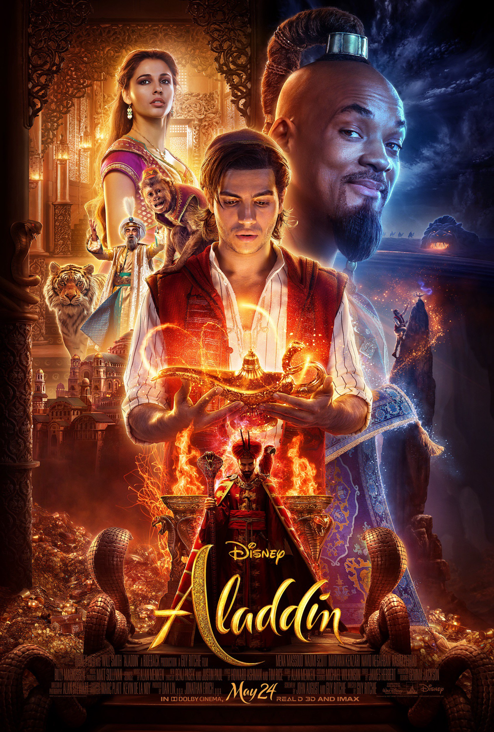 《阿拉丁》(Aladdin,2019年,美国):在充满异域风情的古代阿拉伯王国，善良的穷小子阿拉丁和勇敢的茉莉公主浪漫邂逅。阿拉丁受巫师的逼迫，前往魔窟中盗取神灯，无意中，他召唤出了可以满足人三个愿望的灯神。在灯神的帮助下，阿拉丁与不甘接受命运安排的茉莉公主，共同打败了窃国的巫师，保卫了国家，有情人终成眷属。经历重重考验，曾瞬间有过迷失的阿拉丁也回归本真，无私地用自己的第三个愿望，赋予了灯神期待已久的自由。在可以满足主人三个愿望的神灯精灵帮助下，两人踏上了一次寻找真爱和自我的魔幻冒险。