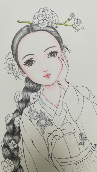 吴老师范画——朝鲜族美女