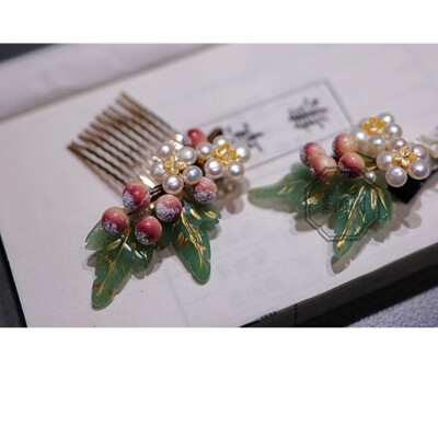 定制 铜饰【奶油浆果】东陵玉珍珠浆果发梳汉服配饰仙古风Lolita墨卿阁