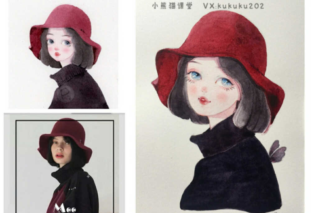 小熊猫课堂少女班——小兔路口同学水彩手绘插画人物作品。