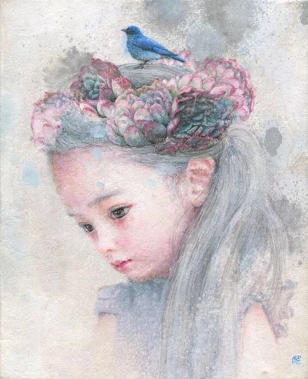 她坚持画画20年，被称为最美“多肉女孩”，笔下的姑娘虽面无表情，却治愈了数万人！这些宁静而充满治愈感的作品
出自年轻的韩国艺术家
徐承恩
Seungeun Suh