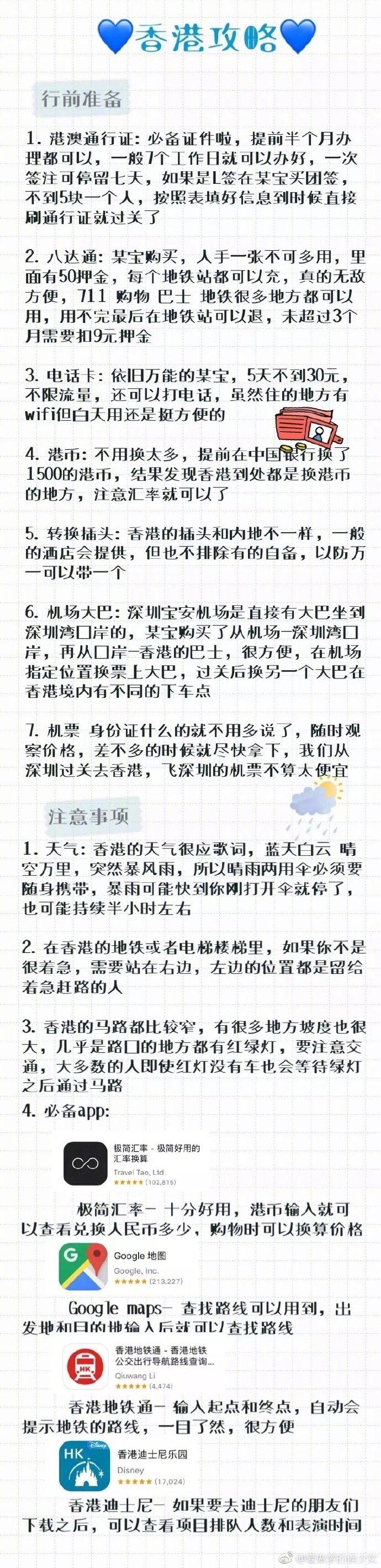 香港旅游这是一篇集合了网红拍照点 购物 美食 迪士尼乐园一日游于一体的香港游攻略~p1 行前准备-注意事项p2 住宿推荐-油麻地警署-天人合一-太平山p3 杜莎夫人蜡像馆-香港迪士尼p4 石澳-彩虹邨-怪兽大楼-涂鸦墙-扶梯p6-7 购物篇p8-9 美食篇 分享来自：爱做梦的侯少女