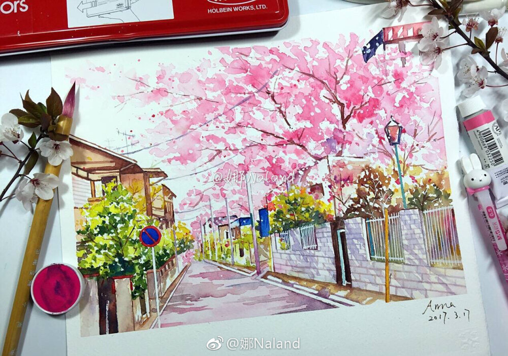 水彩画 樱花手绘水彩