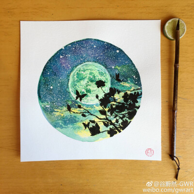 水彩画 星空手绘水彩