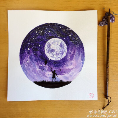 水彩画 星空手绘水彩