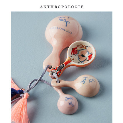 Anthropologie 量勺4件套 美国进口家用厨房粗陶茶匙组合2018新品