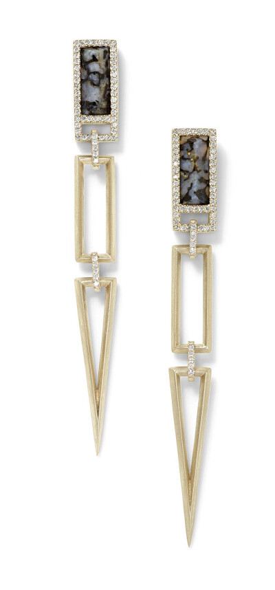Monique Péan fossilized dinosaur bone open link earrings in recycled white gold, with white diamond pavé ($9,660).
