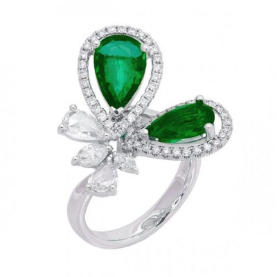 Tear-shaped Emerald and diamond ring | JYE