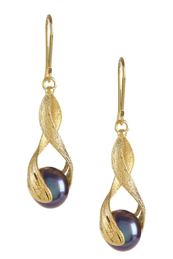 14K Yellow Gold 10mm Freshwater Pearl Mesh-Like Dangle Wrap Earrings on @HauteLook: