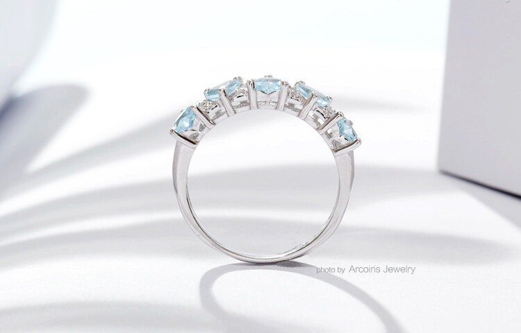 Arcoiris 天然海蓝宝桃心戒指女宝石925纯银食指原创设计简约个性