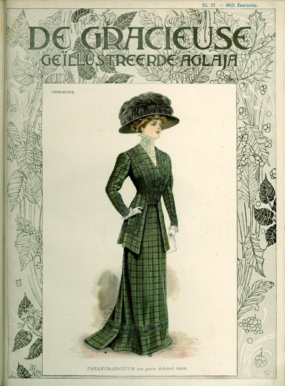 荷兰杂志《De Gracieuse》是从1862年到1936年发行的女性时尚杂志，主要以女性时尚穿搭和缝纫刺绣技巧为主，图为杂志在美好时代时期的封面。 ​​​