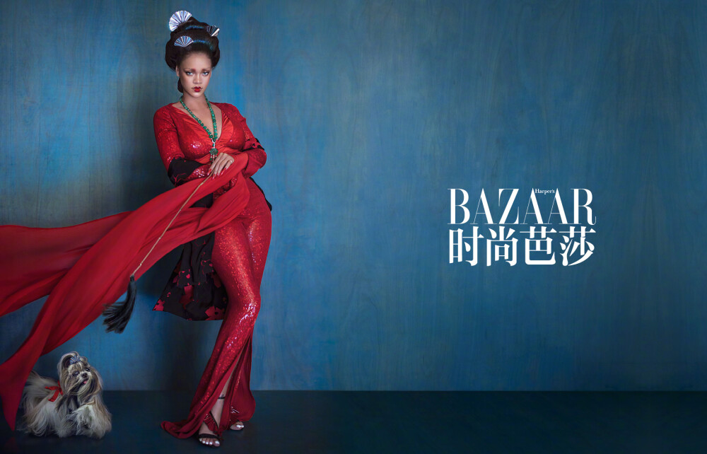 #蕾哈娜唐朝造型#Rihanna × 时尚芭莎古典造型与现代妆容的完美结合，太绝了！