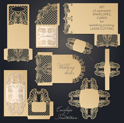 大气奢华贵族金色质感婚礼庆典邀请卡伴手礼镂空花纹设计素材K45