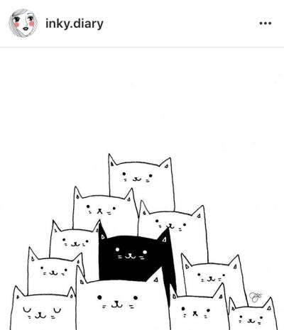 猫咪的简笔画画法
作者的ins：inky.diary ​，图片来源于微博：艺术物语