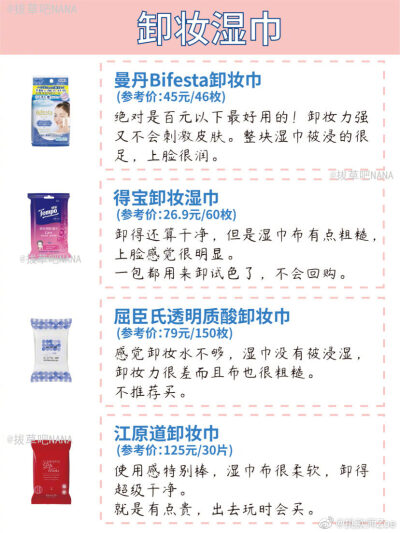 分享多款不同质地不同功效的卸妆产品
小伙伴们根据自己的肤质来选择哦~ ​​​
(cr:拔草吧NANA ) ​