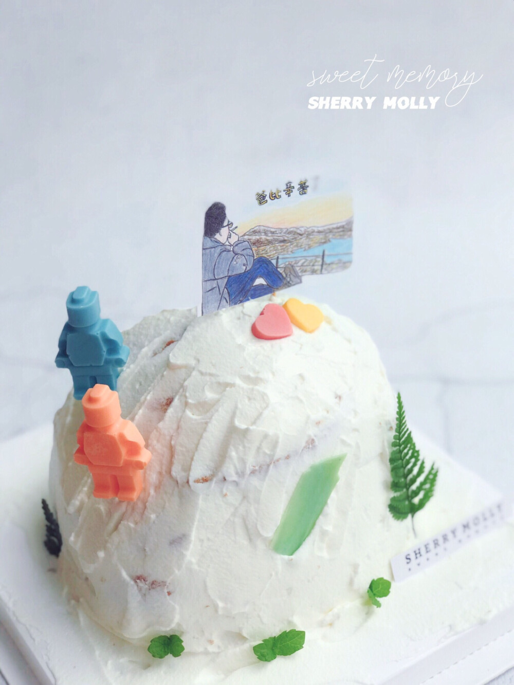 #SHERRY Molly家の下午茶#—『原味cake』老客人给老公订的生日cake～想要个雪山️滑雪风格哒～给的小插牌照片倒是很惬意 俨然一副攀到雪山顶的样子呀祝福的话还是从小宝宝角度说的呢～