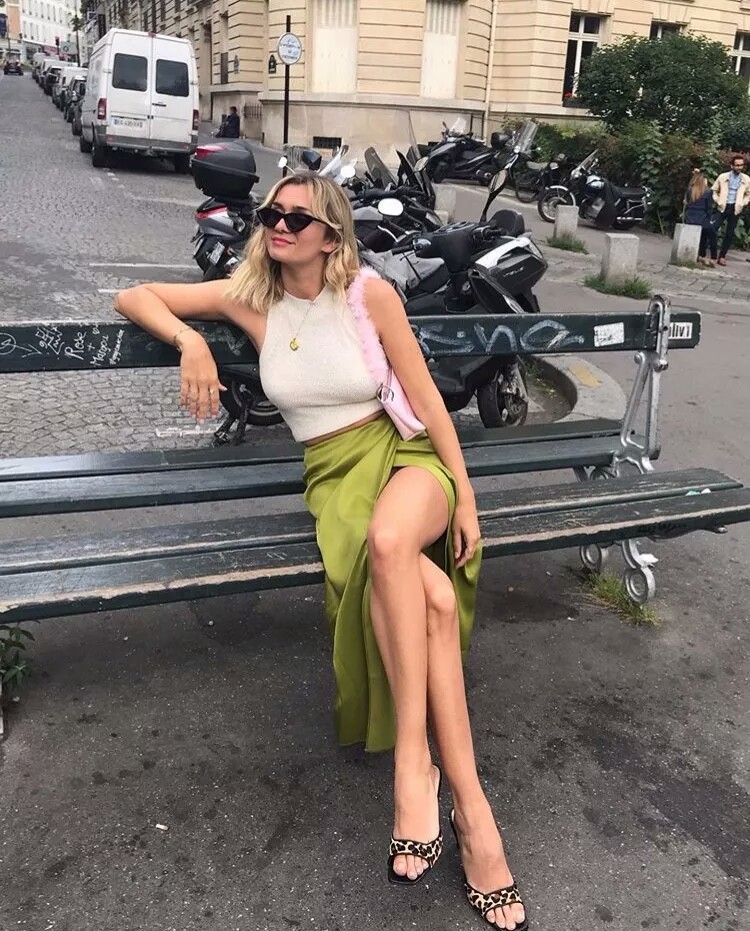 欧美街拍 缎面裙