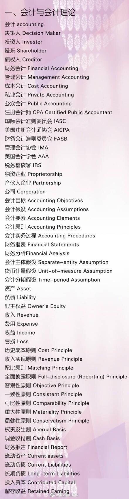 财务类英语词汇