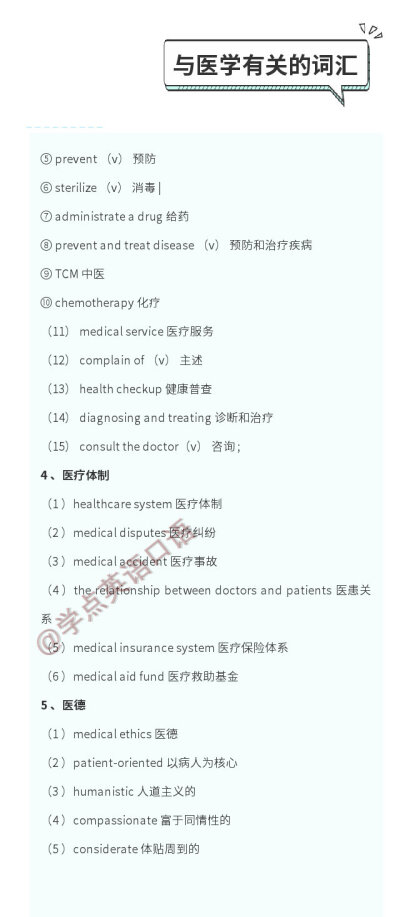 医学类英语词汇