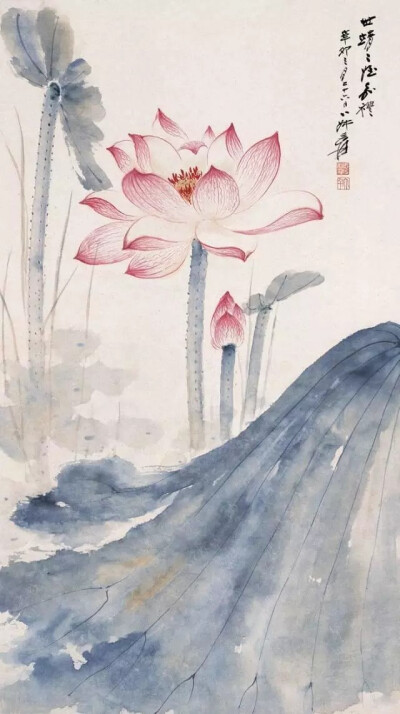 张大千的画荷作品
大千画过朱荷、粉荷、黄荷、白荷、墨荷、金壁荷，画过风荷、晴荷、雨荷、秋荷，画过没骨荷、工笔荷、写意荷等，他笔下的荷花均是落落大方，雅俗共赏，娇艳而不俗，沉着而不浮，生动而不匠。