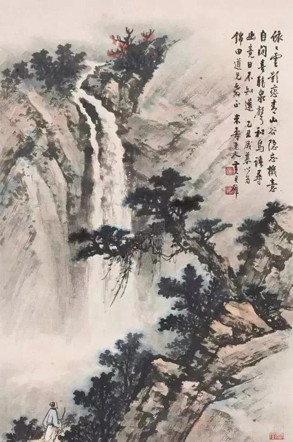 黄君璧的云水瀑布
黄君璧（1898—1991），中国现代著名国画艺术家、教育家，蒋介石夫人宋美龄国画老师。台湾画坛把溥心畲、张大千、黄君璧称为“渡海三家”。
黄君璧是一代山水画大师，尤以画云水瀑布为长。他笔下的作品雄伟壮丽，气势万千，自成一格，为世人所赞誉。
古人云：智者乐水，仁者乐山。纵情山水，在精致的小桥上、飞流的瀑布旁、潺潺的河流边、奇巧的树木下肆意歌唱……在山水的涤濯中，对内在世界的了解也逐渐加深，并逐渐达到了一种真正，超越物质世界、超越自我的人生境界。