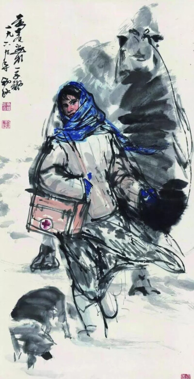 黄胄《风雪夜诊图》 镜心设色纸本140×70 cm 1969年作