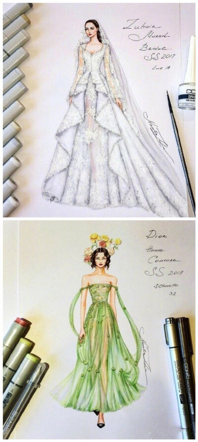 墨尔本插画师NataliaZ.Liu 手绘的高定礼服 ​