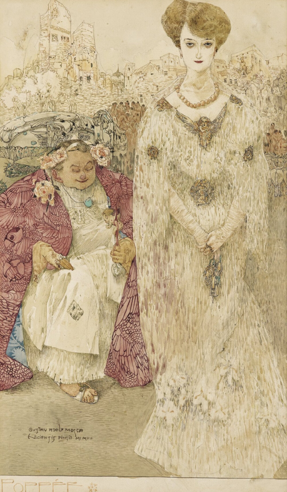 Gustav-Adolf Mossa(1883-1971)
Gustav-Adolf Mossa1883年出生于法国尼斯，母亲是意大利人，父亲Alexis Mossa (1844-1926)是个海报画家，还是尼斯美术馆的创始人和尼斯狂欢节的组织者。早年他跟着父亲学习绘画，1900年进入尼斯装饰艺术学校，在那里他接触到了新艺术运动，同年去过巴黎世博会后又转向了象征主义。他的个人风格有两大来源，艺术上受莫罗的影响很深，在文学上则是波德莱尔和马拉美等人的作品。